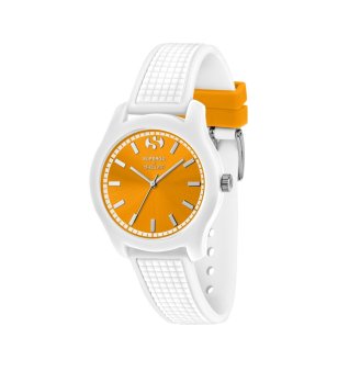 Дамски бял часовник с оранжев циферблат снимка