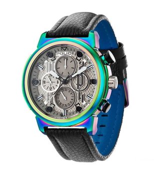 Мъжки сребрист часовник с черна кожена каишка  снимка