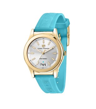 Дамски часовник в златисто и светлосиньо  снимка