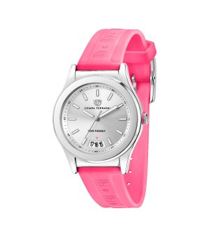 Дамски сребрист часовник с розова силиконова каишка  снимка