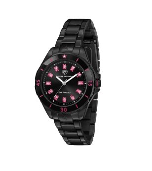 Дамски черен часовник с розови индекси  снимка