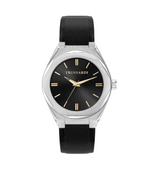 Мъжки черен часовник с кожена каишка  снимка