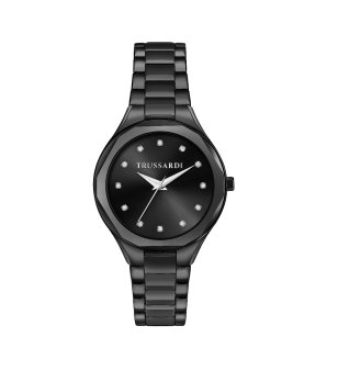 Дамски черен часовник с метална верижка  снимка