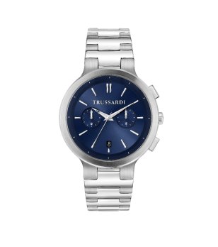 Мъжки сребрист часовник със син циферблат  снимка