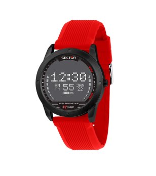 Мъжки черен дигитален часовник с червена силиконова верижка  снимка