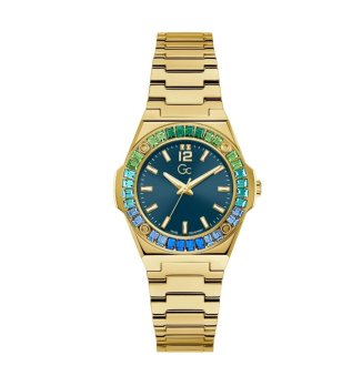 Дамски златист часовник с тъмносин циферблат снимка