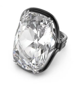 Дамски черен пръстен с голям прозрачен кристал HARMONY снимка