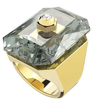 Дамски златист пръстен с голям правоъгълен кристал Swarovski снимка