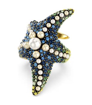 Дамски златист пръстен във форма на морска звезда с кристали и перли IDYLLIA Swarovski снимка