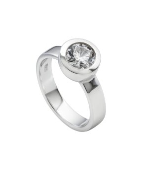 Посребрен пръстен с прозрачен цирконий 8 мм снимка