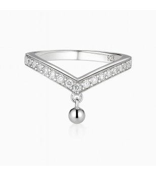 Посребрен пръстен с цирконий във V-образна форма Diamonfire снимка