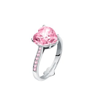 Сребрист дамски пръстен с розов камък във форма на сърце FIRST LOVE размер14  снимка