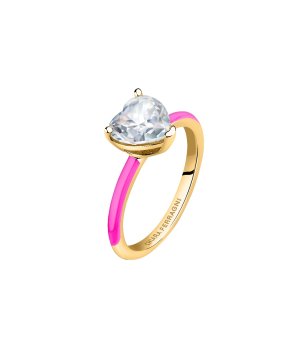 Дамски пръстен в златисто и розово с камък сърце размер 14 снимка