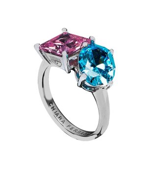 Сребрист дамски пръстен с розов и син камък PRINCESS RAINBOW размер 12 снимка