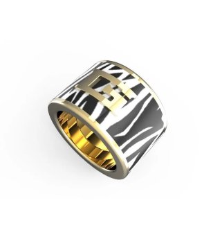 Дамски пръстен в черно с животински десен  снимка