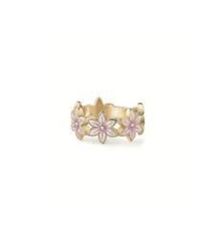 Златист дамски пръстен с розови цветя  снимка