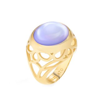 Златист дамски пръстен с лилав камък  снимка