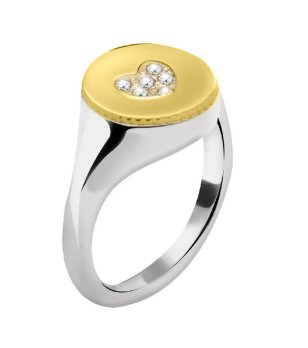 Дамски сребрист пръстен с жълт детайл и сърце размер 14 снимка