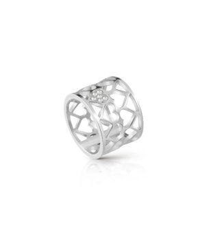 Дамски сребрист пръстен с ажурни сърца снимка