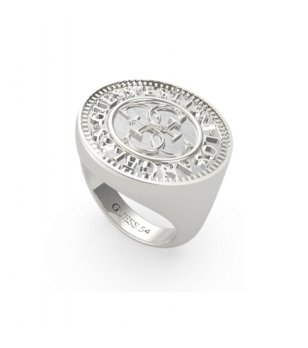 Сребрист мъжки пръстен с релефно лого размер 62 снимка