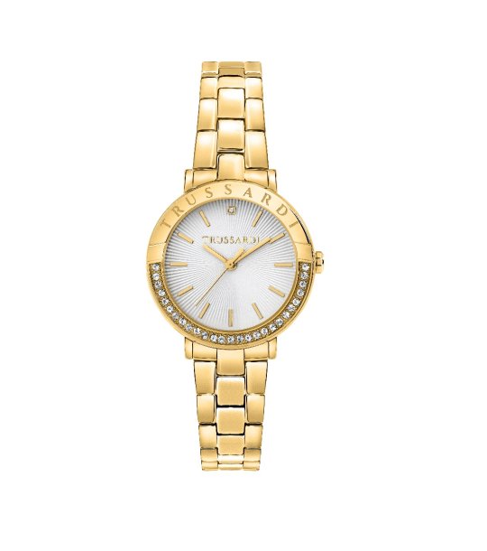 Златист дамски часовник с бял циферблат  снимка