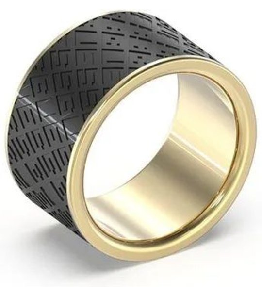 Мъжки пръстен в черно и златисто размер 64 снимка