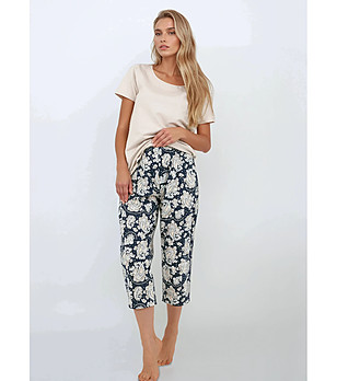 Памучна дамска пижама в бежово и синьо Navy Charm снимка