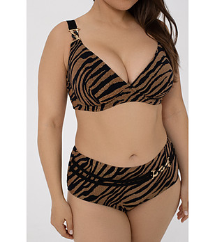 Кафяво-черно горнище на бански с животински принт DARK GLOW снимка