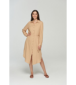 Бежова рокля-риза с колан Vivi снимка