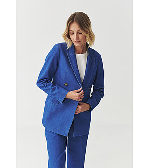 Синьо дамско памучно сако с двуредно закопчаване ADA снимка