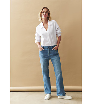 Светлосини памучни дънки с прав крачол и цепка LASSI снимка