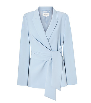 Светлосиньо дамско сако с колан MALMA снимка