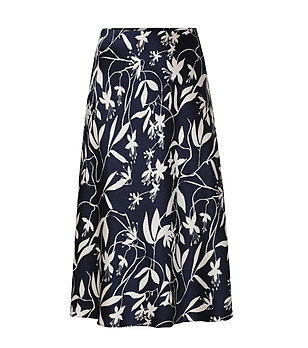 Тъмносиня пола с флорален принт SATINI 2 снимка