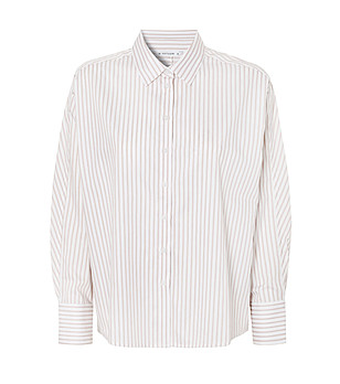 Кремава памучна дамска риза на райе NAYA снимка