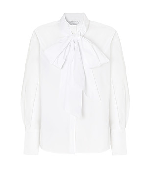 Бяла дамска риза с панделка KONKONA снимка