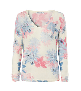 Кремав дамски пуловер с флорален принт SOLO снимка