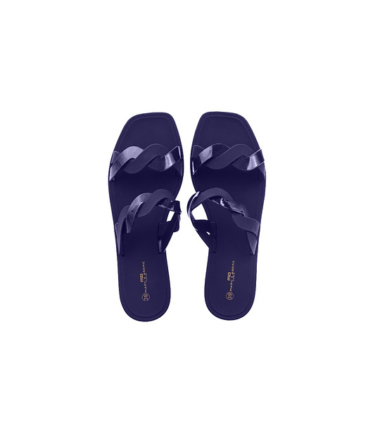 Тъмносини дамски чехли с преплетени каишки SHINE снимка