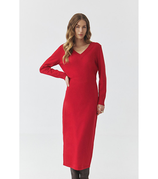 Червена плетена рокля с V-образно деколте JASMINE снимка