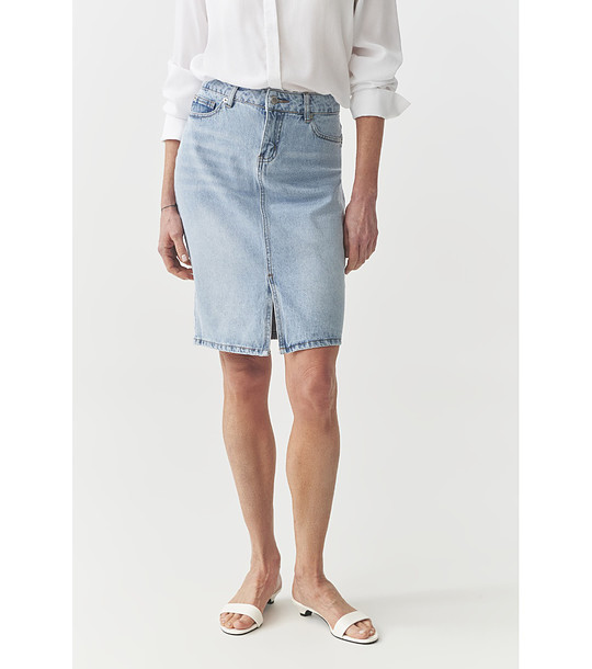 Светлосиня памучна дънкова пола EWI снимка