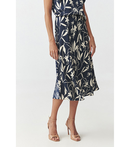 Тъмносиня пола с флорален принт SATINI 2 снимка