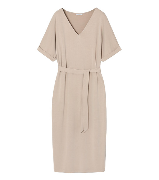 Бежова плетена рокля с колан ASTER снимка