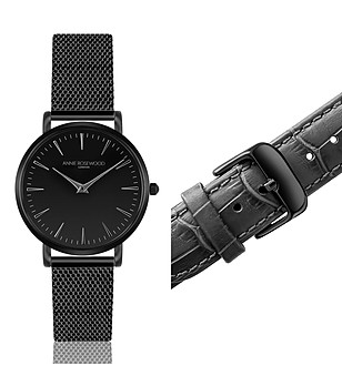 Черен часовник с верижка и каишка Rina снимка