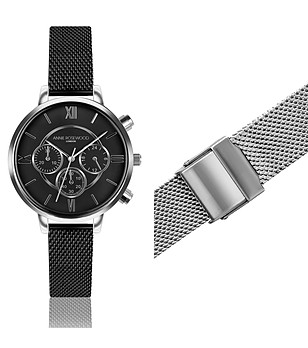Дамски часовник със сребриста и черна верижка Kalia снимка