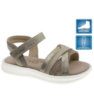 Златисти детски сандали с металически ефект и велкро закопчаване снимка