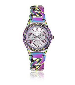 Дамски кварцов часовник в дъгови цветове с декоративни камъни MARC MALONE снимка