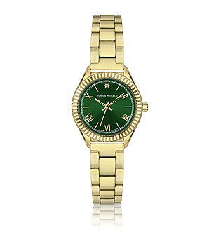 Дамски златист часовник с зелен циферблат снимка