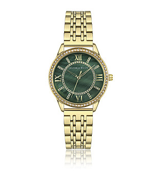 Дамски златист часовник с зелен перлен циферблат снимка