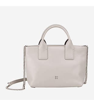 Перлено сива дамска чанта IBIZA с дръжка тип верижка снимка