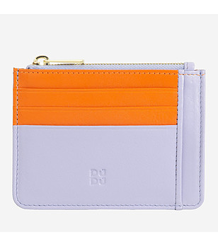 Лилав кожен калъф за карти TIAGO с цип снимка