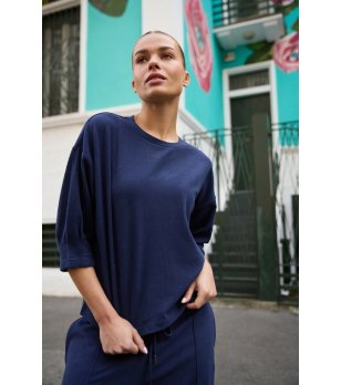 Тъмносиня блуза с 3/4 ръкав снимка